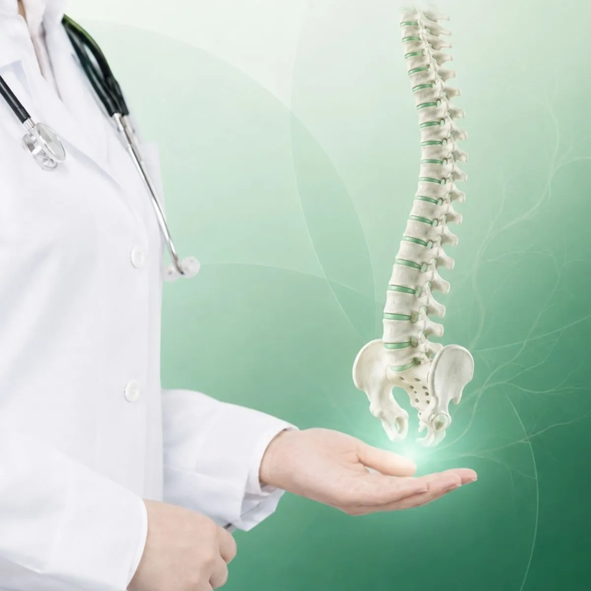 Medische professional met een anatomisch model van de wervelkolom
